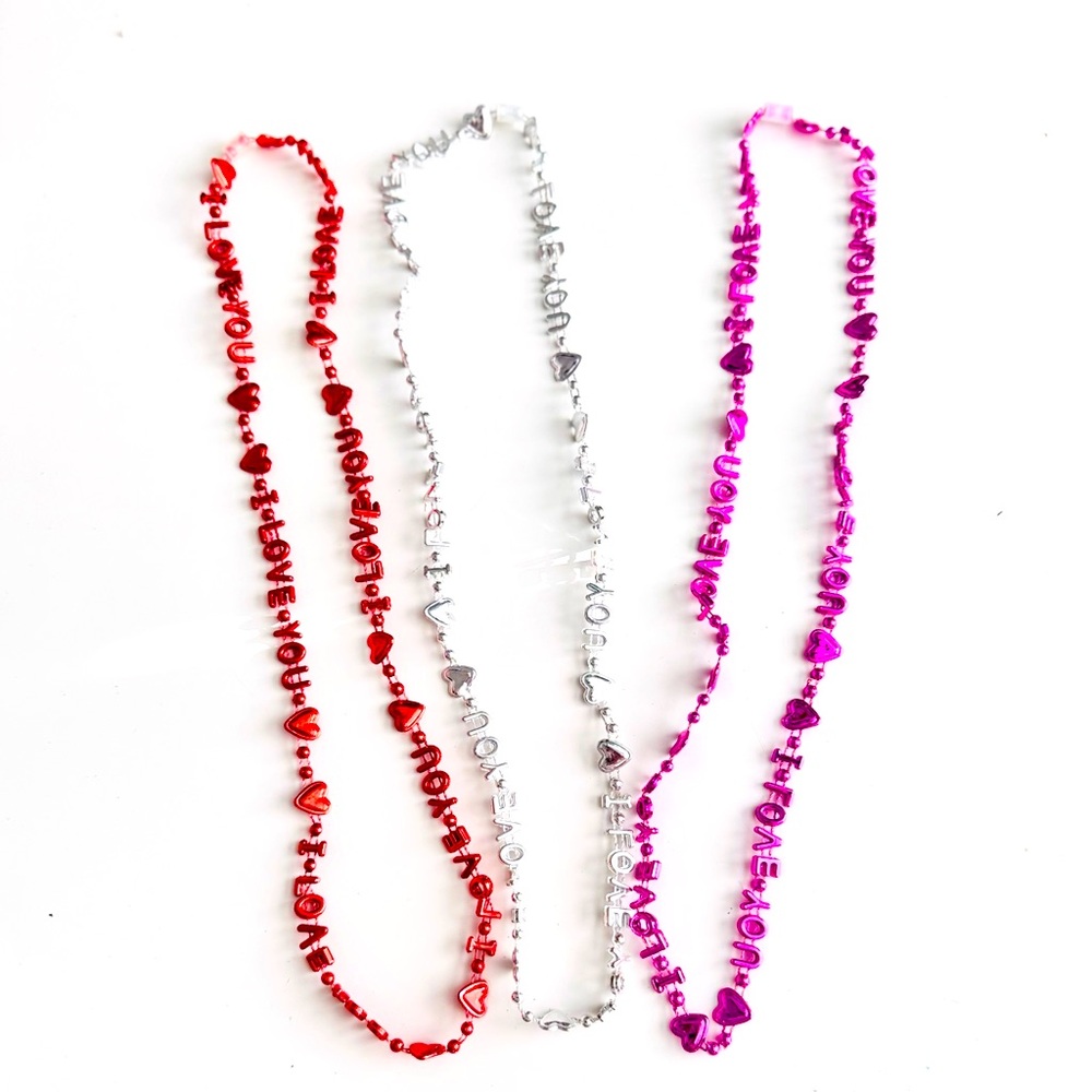 💕❤️ 16” Red Silver & Pink Valentines Heart Love Necklace Set ❤️💕 3 Necklaces‼️